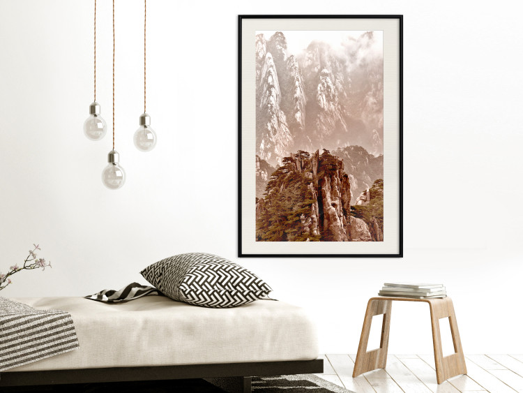 Wall Poster Monolith - mountain landscape with small plant details in sepia tone 127907 additionalImage 24
