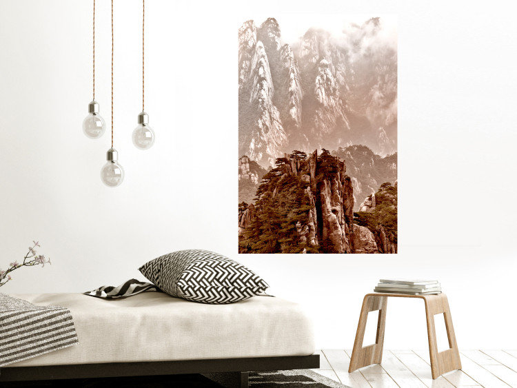 Wall Poster Monolith - mountain landscape with small plant details in sepia tone 127907 additionalImage 4