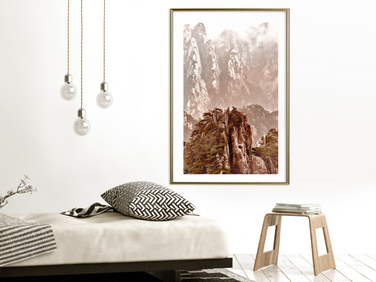 Wall Poster Monolith - mountain landscape with small plant details in sepia tone 127907 additionalImage 13