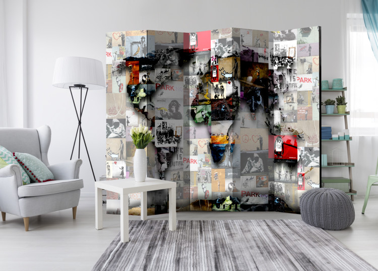 Room Divider World Map - Banksy (5-piece) - graffiti-style abstraction 128807 additionalImage 2