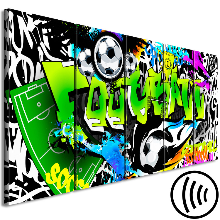 Canvas Print Soccer Graffiti (5-part) narrow - ball in street art style 129407 additionalImage 6
