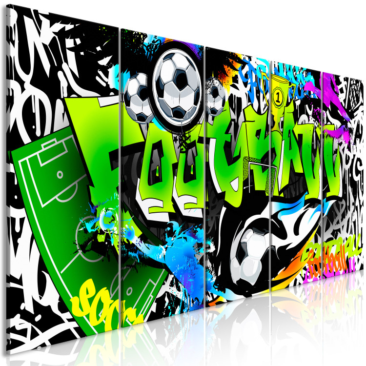 Canvas Print Soccer Graffiti (5-part) narrow - ball in street art style 129407 additionalImage 2