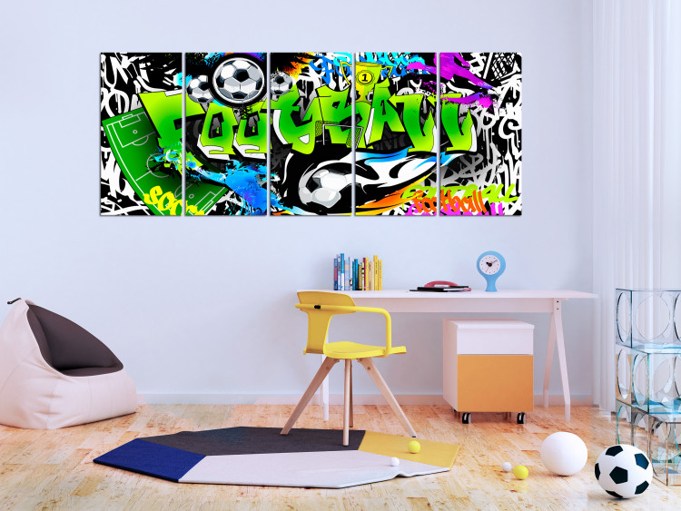 Canvas Print Soccer Graffiti (5-part) narrow - ball in street art style 129407 additionalImage 3