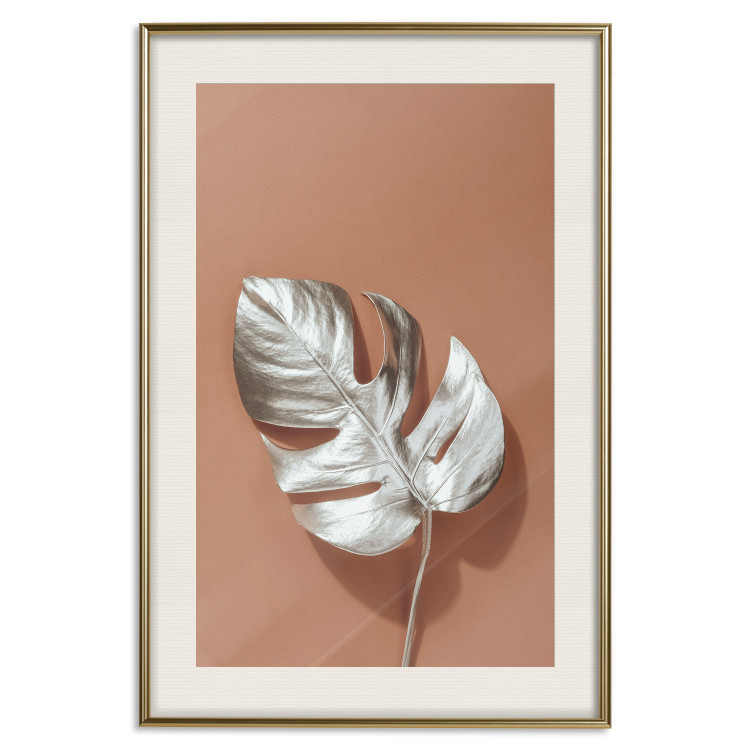 Wall Poster Sunny Keepsake - silver monstera leaf on a uniform light background 129507 additionalImage 20