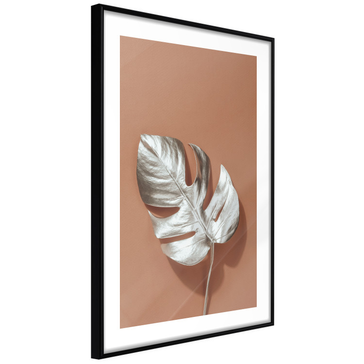 Wall Poster Sunny Keepsake - silver monstera leaf on a uniform light background 129507 additionalImage 12