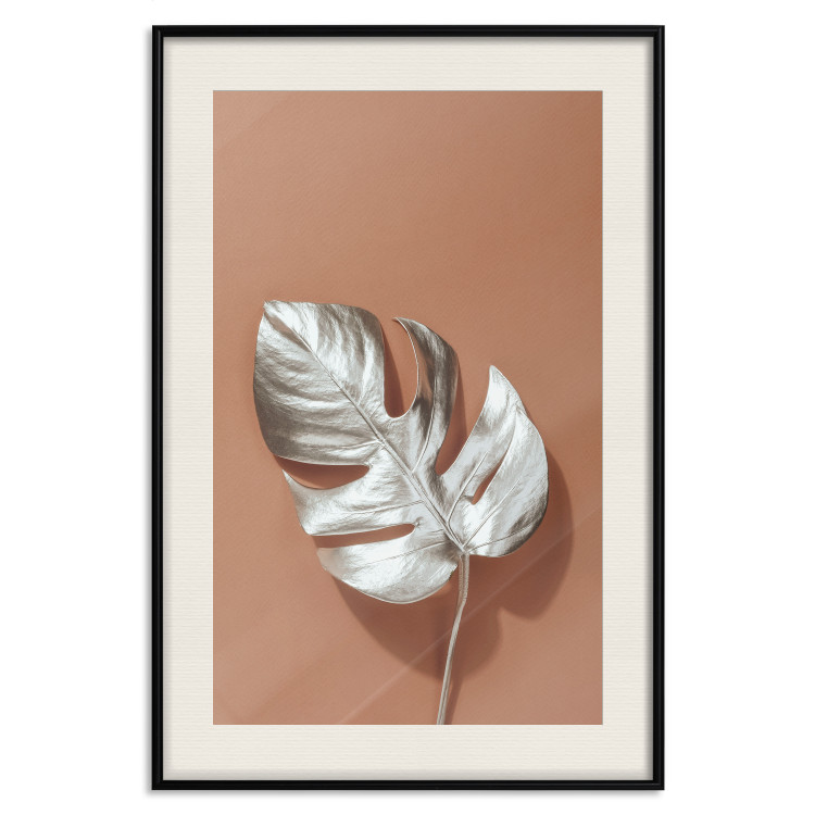 Wall Poster Sunny Keepsake - silver monstera leaf on a uniform light background 129507 additionalImage 19