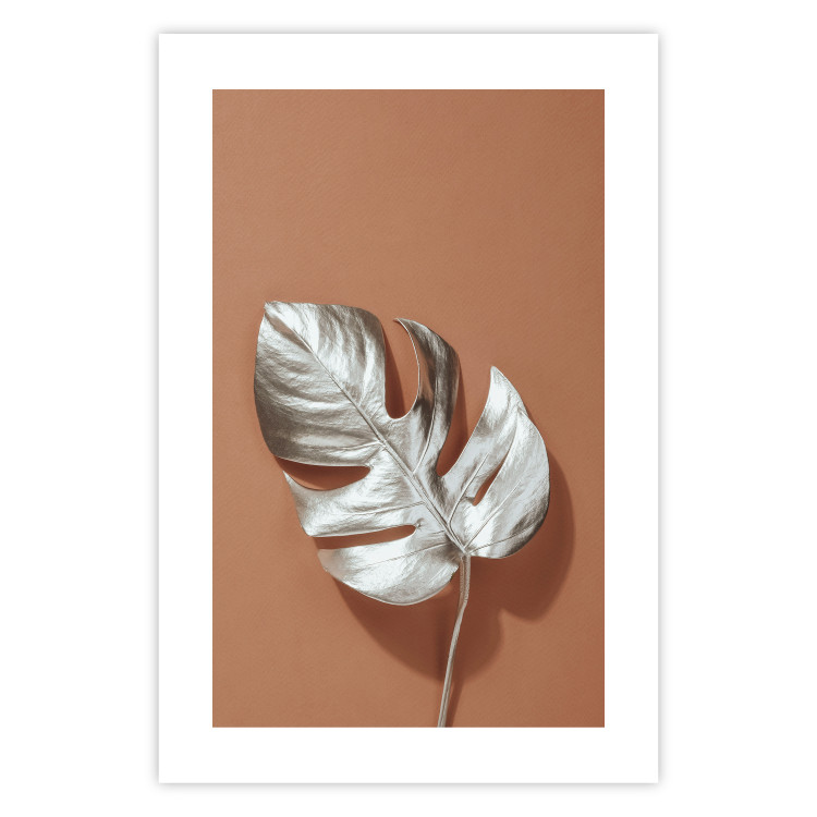 Wall Poster Sunny Keepsake - silver monstera leaf on a uniform light background 129507 additionalImage 19