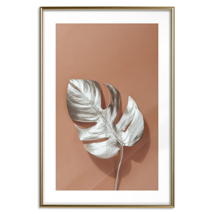 Wall Poster Sunny Keepsake - silver monstera leaf on a uniform light background 129507 additionalImage 14