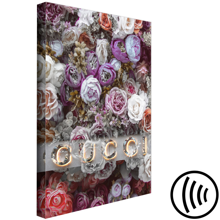 Canvas Gucci and Roses (1-piece) Vertical - inscription on a background of colorful flowers 131607 additionalImage 6