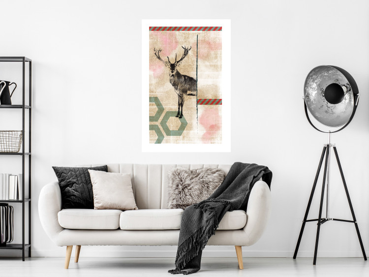 Wall Poster Lost Stag - abstract animal among figures on a light background 131807 additionalImage 7