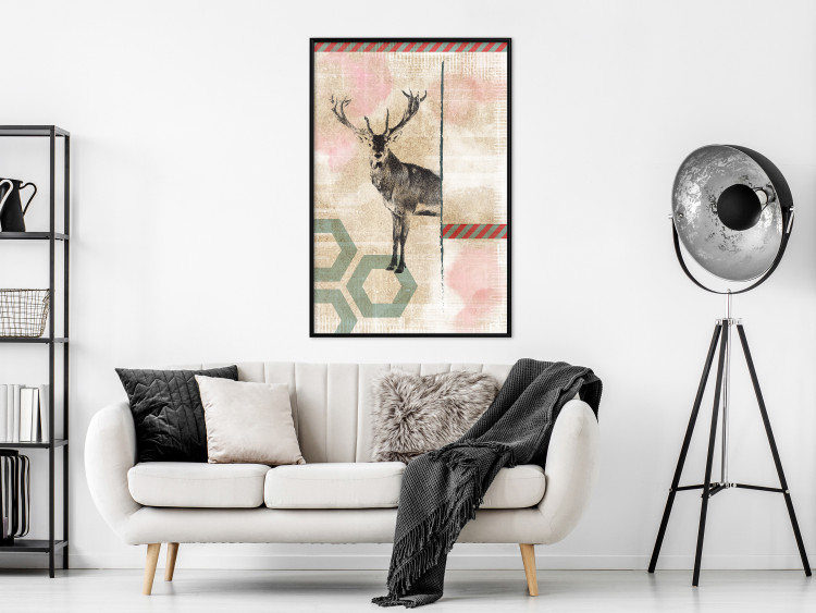 Wall Poster Lost Stag - abstract animal among figures on a light background 131807 additionalImage 9