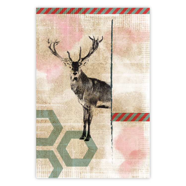 Wall Poster Lost Stag - abstract animal among figures on a light background 131807