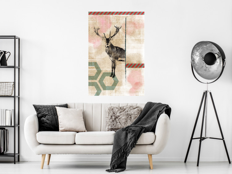 Wall Poster Lost Stag - abstract animal among figures on a light background 131807 additionalImage 8
