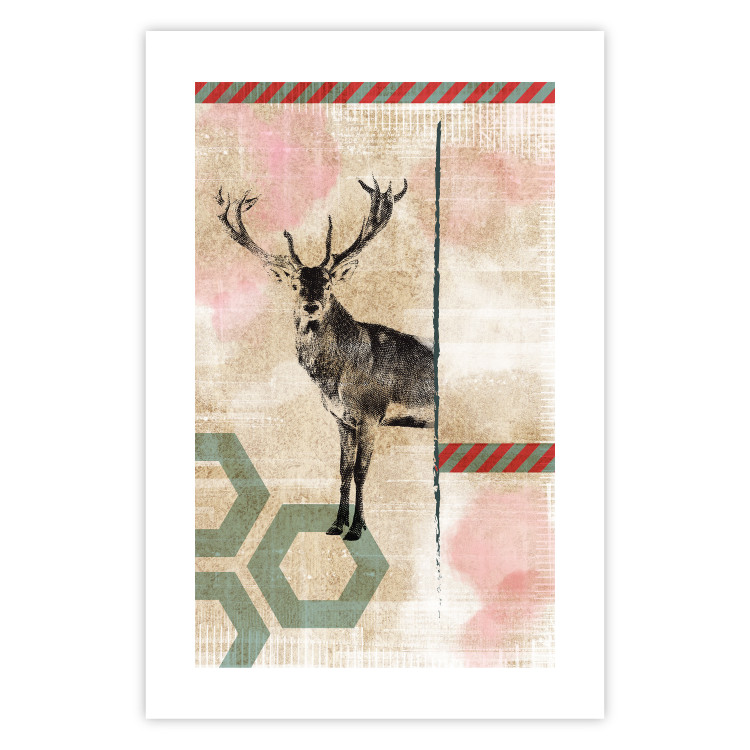 Wall Poster Lost Stag - abstract animal among figures on a light background 131807 additionalImage 25