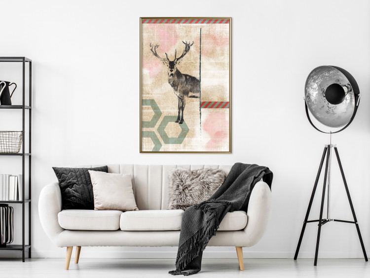 Wall Poster Lost Stag - abstract animal among figures on a light background 131807 additionalImage 10