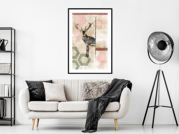 Wall Poster Lost Stag - abstract animal among figures on a light background 131807 additionalImage 23