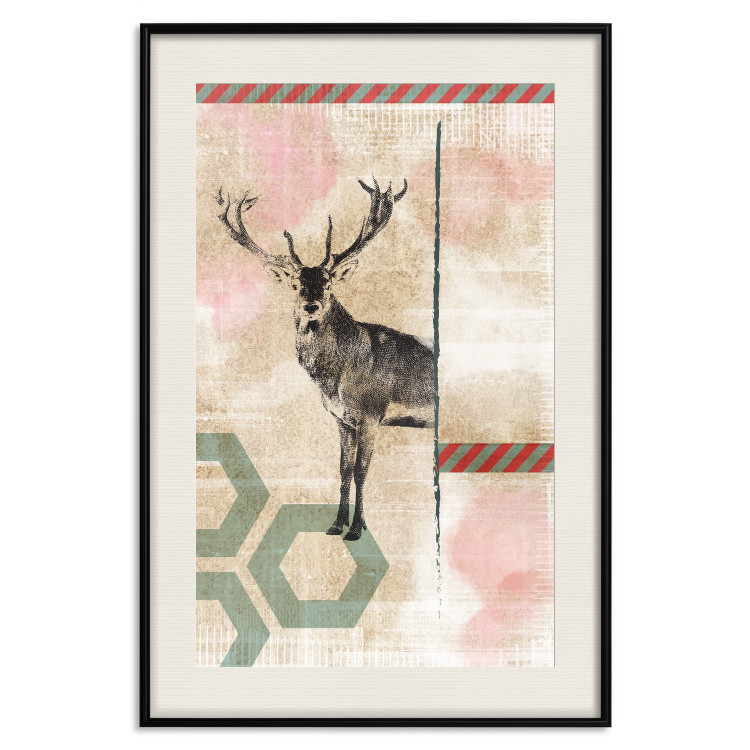 Wall Poster Lost Stag - abstract animal among figures on a light background 131807 additionalImage 19