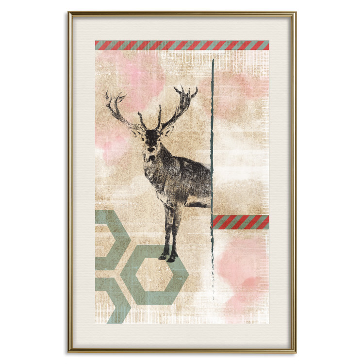 Wall Poster Lost Stag - abstract animal among figures on a light background 131807 additionalImage 20