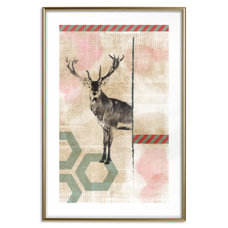 Wall Poster Lost Stag - abstract animal among figures on a light background 131807 additionalImage 16
