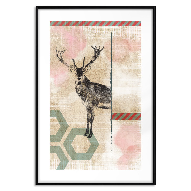Wall Poster Lost Stag - abstract animal among figures on a light background 131807 additionalImage 17