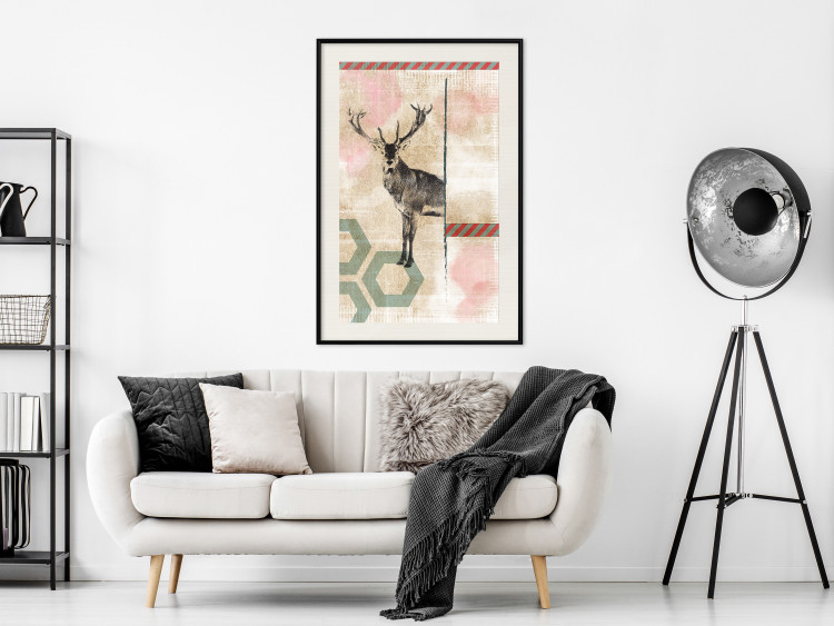 Wall Poster Lost Stag - abstract animal among figures on a light background 131807 additionalImage 24