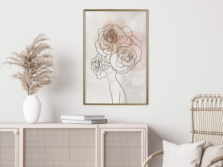 Poster Anna and Roses - abstract black line art of a woman with flowers in her hair 132207 additionalImage 7