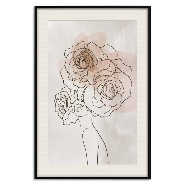 Poster Anna and Roses - abstract black line art of a woman with flowers in her hair 132207 additionalImage 19