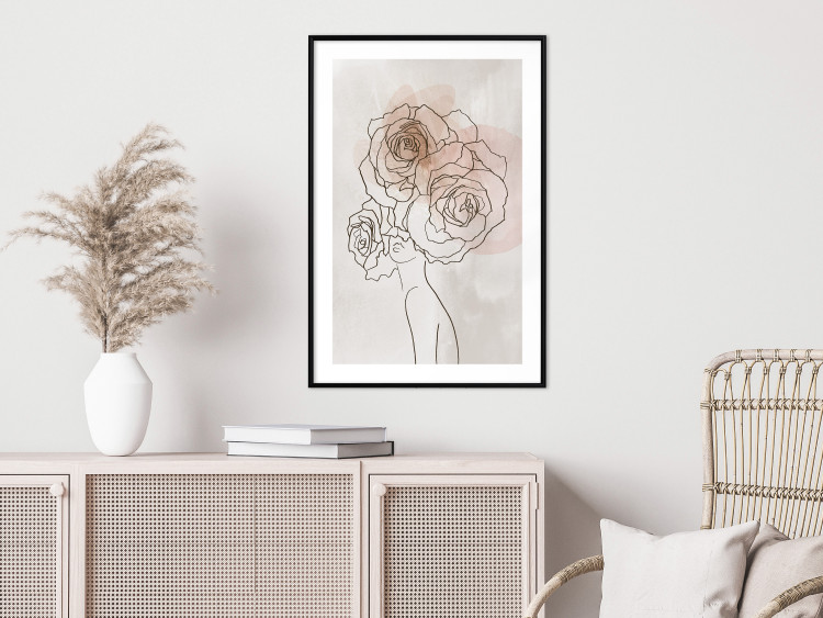 Poster Anna and Roses - abstract black line art of a woman with flowers in her hair 132207 additionalImage 23