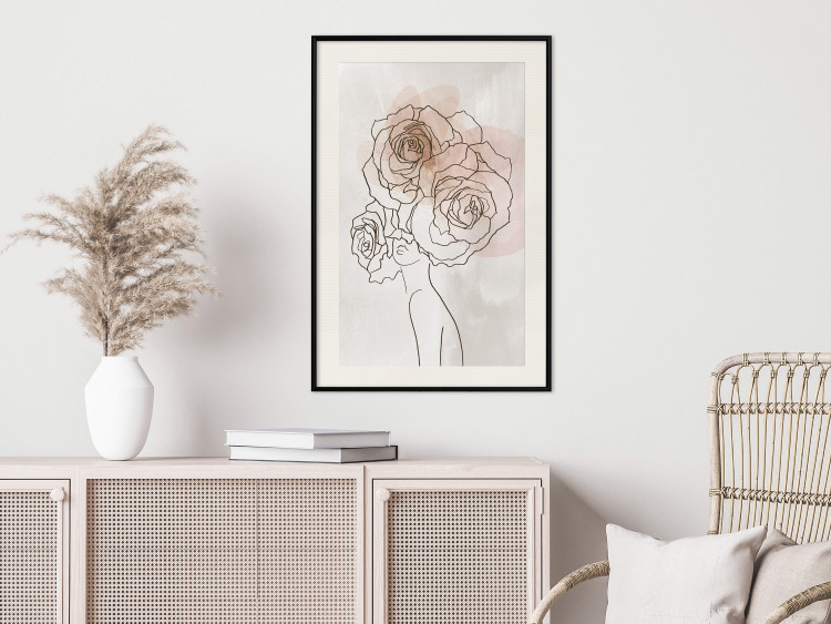 Poster Anna and Roses - abstract black line art of a woman with flowers in her hair 132207 additionalImage 24