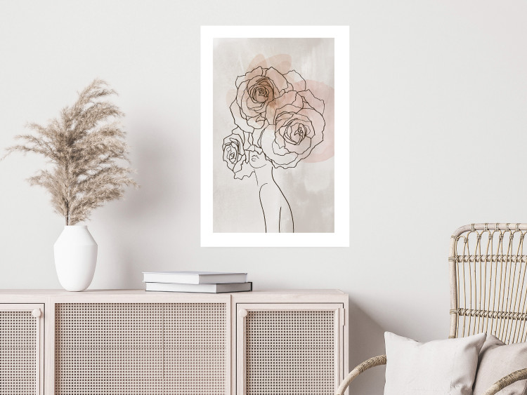 Poster Anna and Roses - abstract black line art of a woman with flowers in her hair 132207 additionalImage 3