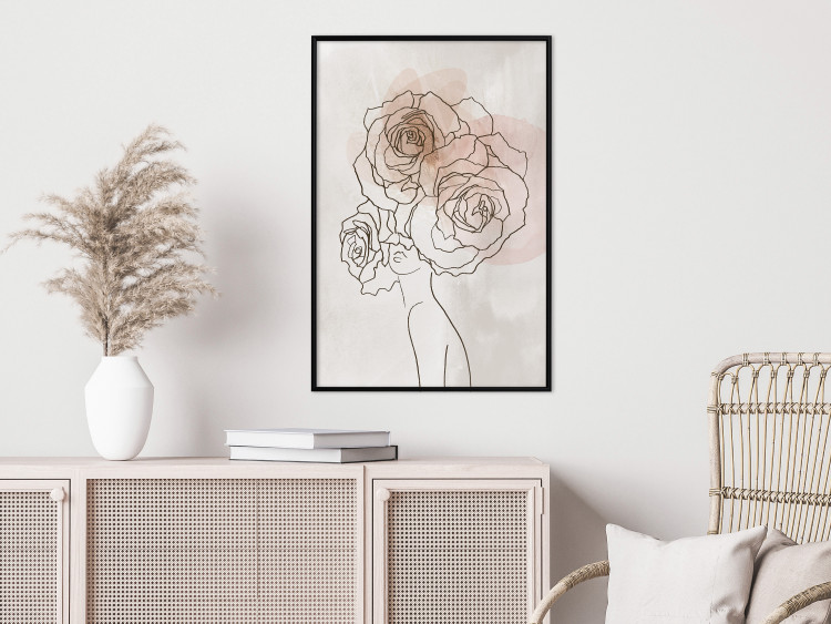 Poster Anna and Roses - abstract black line art of a woman with flowers in her hair 132207 additionalImage 6
