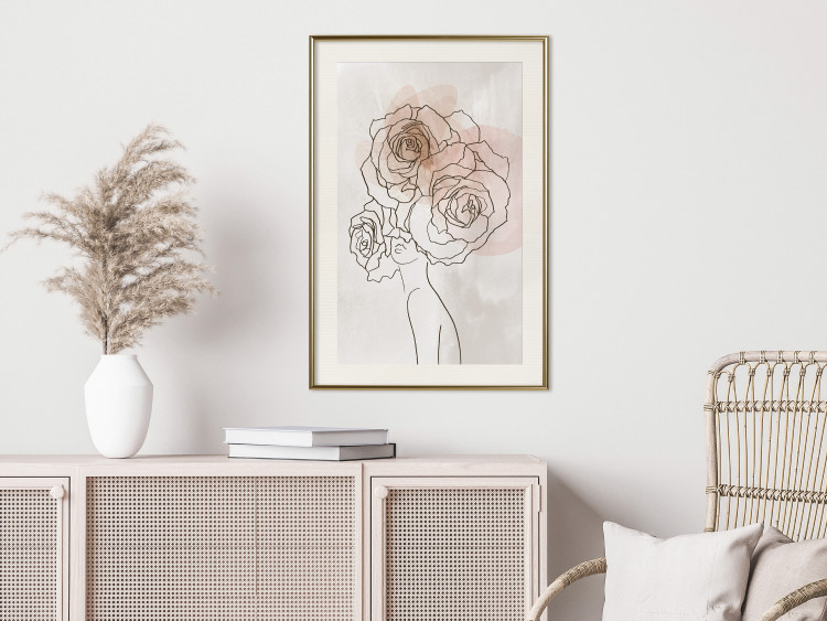 Poster Anna and Roses - abstract black line art of a woman with flowers in her hair 132207 additionalImage 22