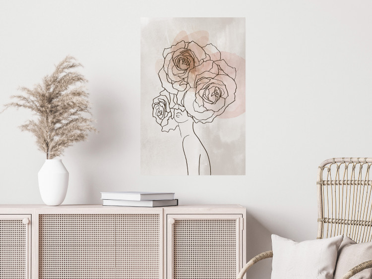 Poster Anna and Roses - abstract black line art of a woman with flowers in her hair 132207 additionalImage 2