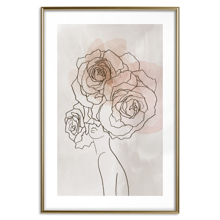 Poster Anna and Roses - abstract black line art of a woman with flowers in her hair 132207 additionalImage 16