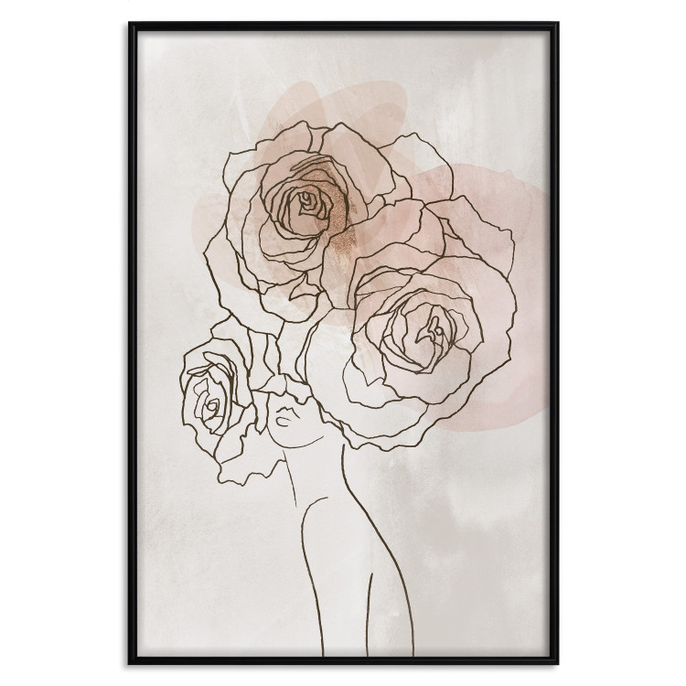 Poster Anna and Roses - abstract black line art of a woman with flowers in her hair 132207 additionalImage 16