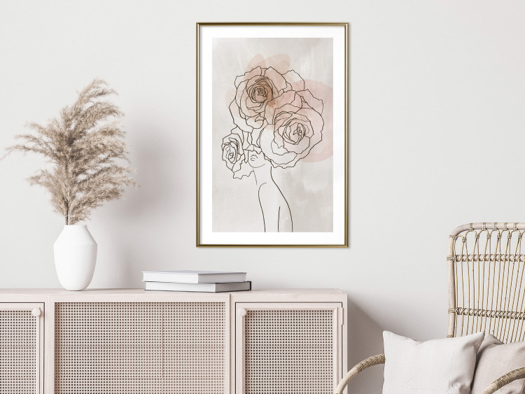 Poster Anna and Roses - abstract black line art of a woman with flowers in her hair 132207 additionalImage 15