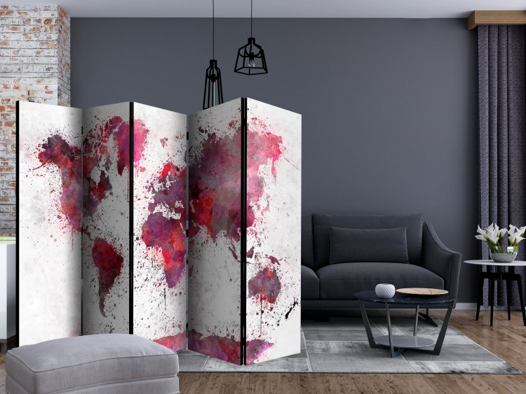 Folding Screen World Map: Red Watercolors II (5-piece) - blood-red continents 132707 additionalImage 4