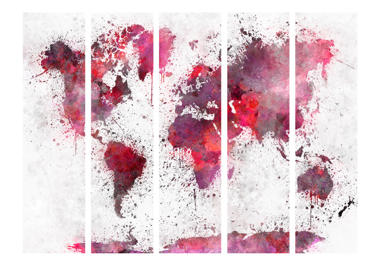 Folding Screen World Map: Red Watercolors II (5-piece) - blood-red continents 132707 additionalImage 3