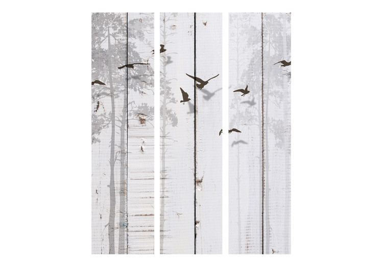 Room Divider Birds on Planks (3-piece) - gray wood and animals among trees 132807 additionalImage 3