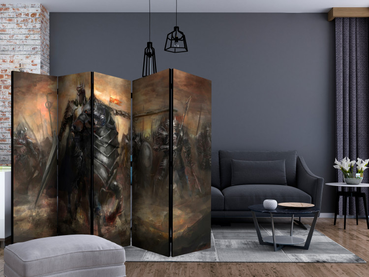 Room Divider Screen Dragon Castle II (5-piece) - dark abstraction with knight figures 133407 additionalImage 4