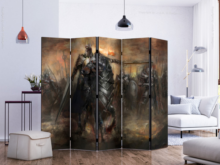 Room Divider Screen Dragon Castle II (5-piece) - dark abstraction with knight figures 133407 additionalImage 2