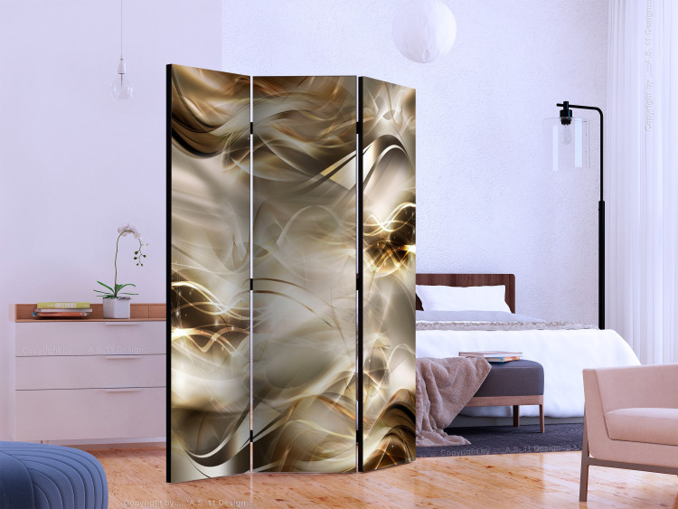 Room Separator Amber River - illusion of golden waves in abstract motif 133707 additionalImage 2