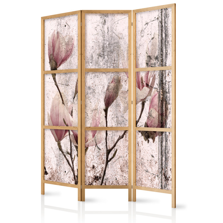 Room Divider Magnolia Curtain (3-piece) - pink flowers on a distressed background 134307 additionalImage 5