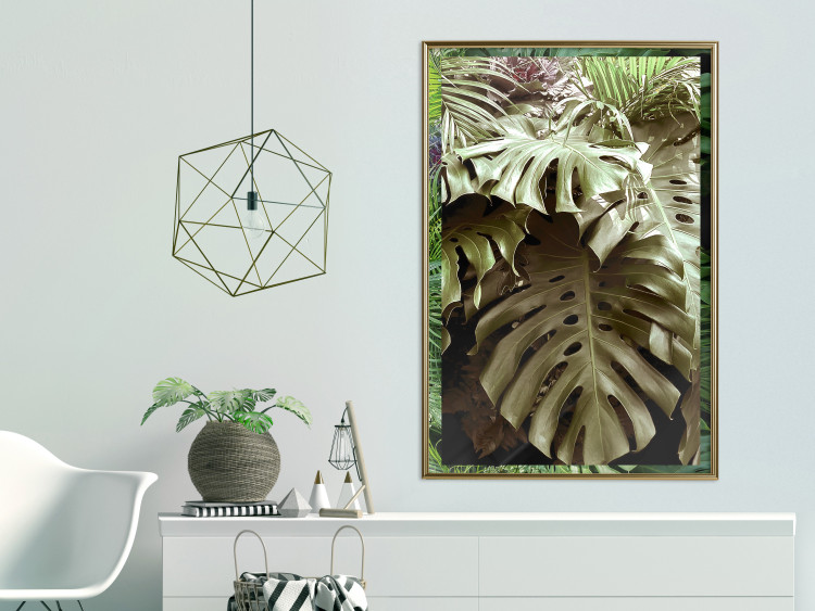 Poster Jungle Nobility - tropical composition of green monstera leaves 134507 additionalImage 5