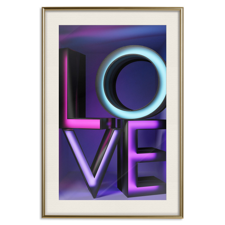 Wall Poster Glassy Love - neon texts with imitation of 3D effect on a colorful background 135507 additionalImage 24