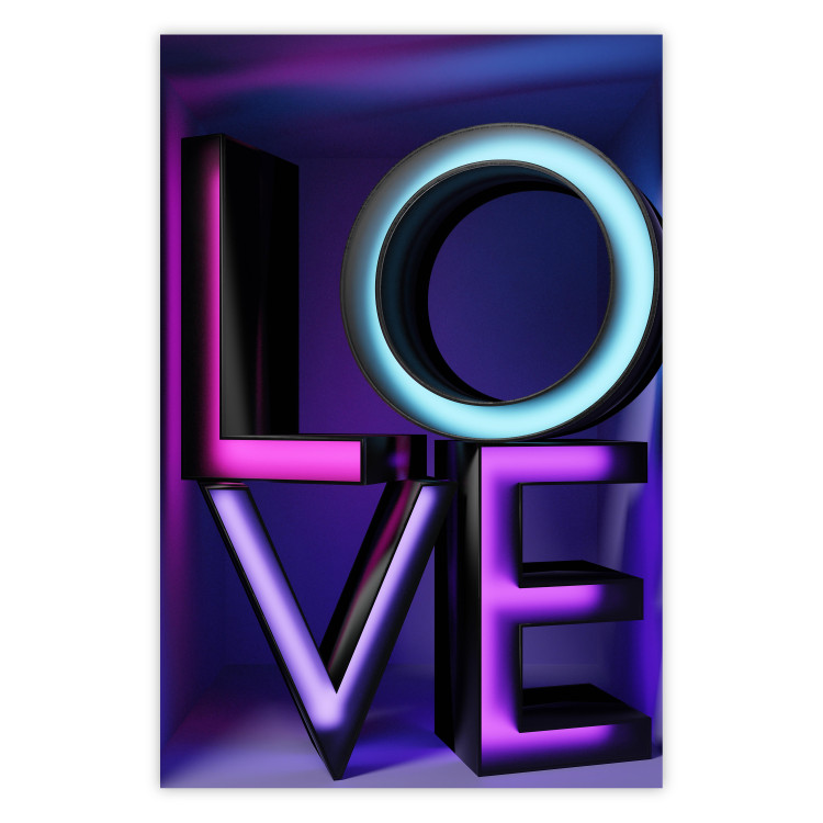 Wall Poster Glassy Love - neon texts with imitation of 3D effect on a colorful background 135507
