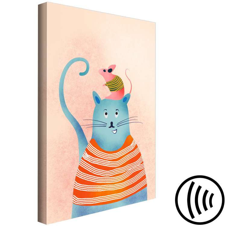 Canvas Art Print Good Friends (1-piece) Vertical - funny colorful cat and mouse 135707 additionalImage 6