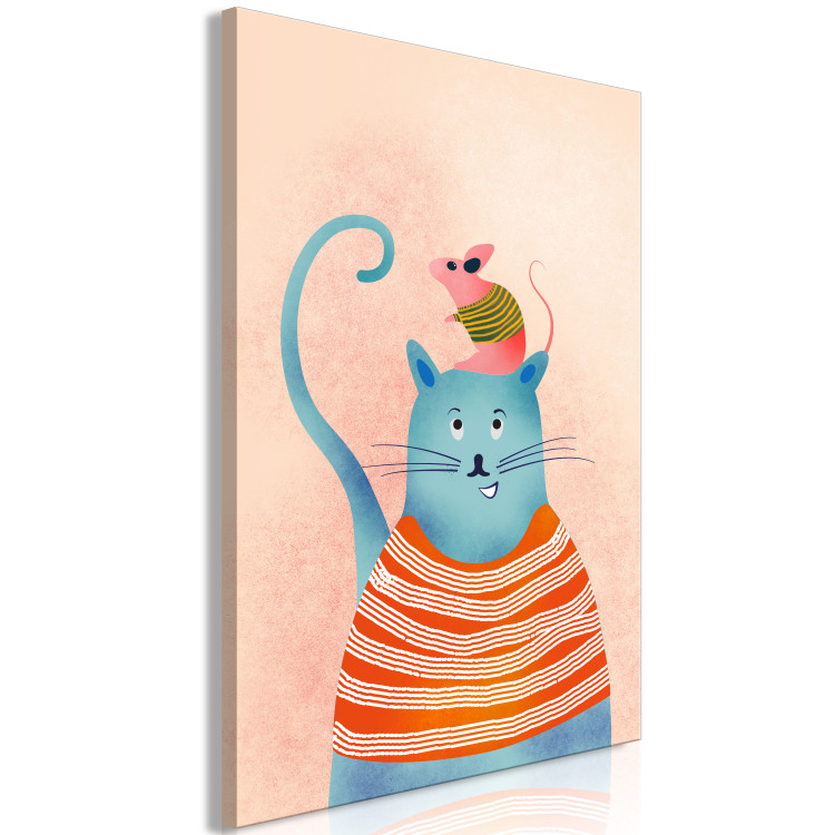Canvas Art Print Good Friends (1-piece) Vertical - funny colorful cat and mouse 135707 additionalImage 2