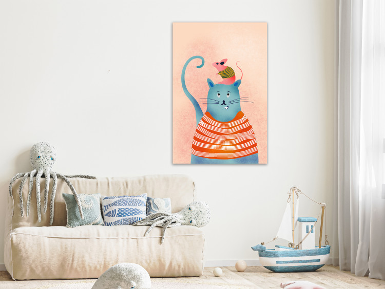 Canvas Art Print Good Friends (1-piece) Vertical - funny colorful cat and mouse 135707 additionalImage 3