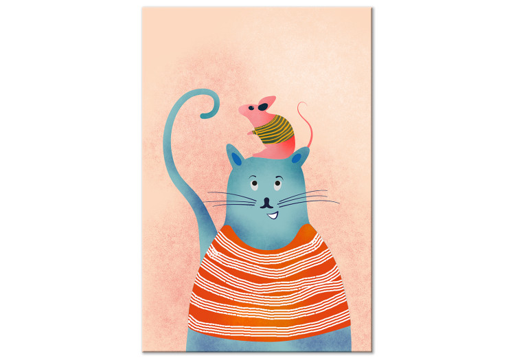 Canvas Art Print Good Friends (1-piece) Vertical - funny colorful cat and mouse 135707